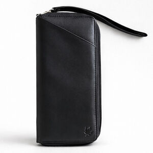 Genuine Leather Black Zip Around Wristlet Wallet New With Tags